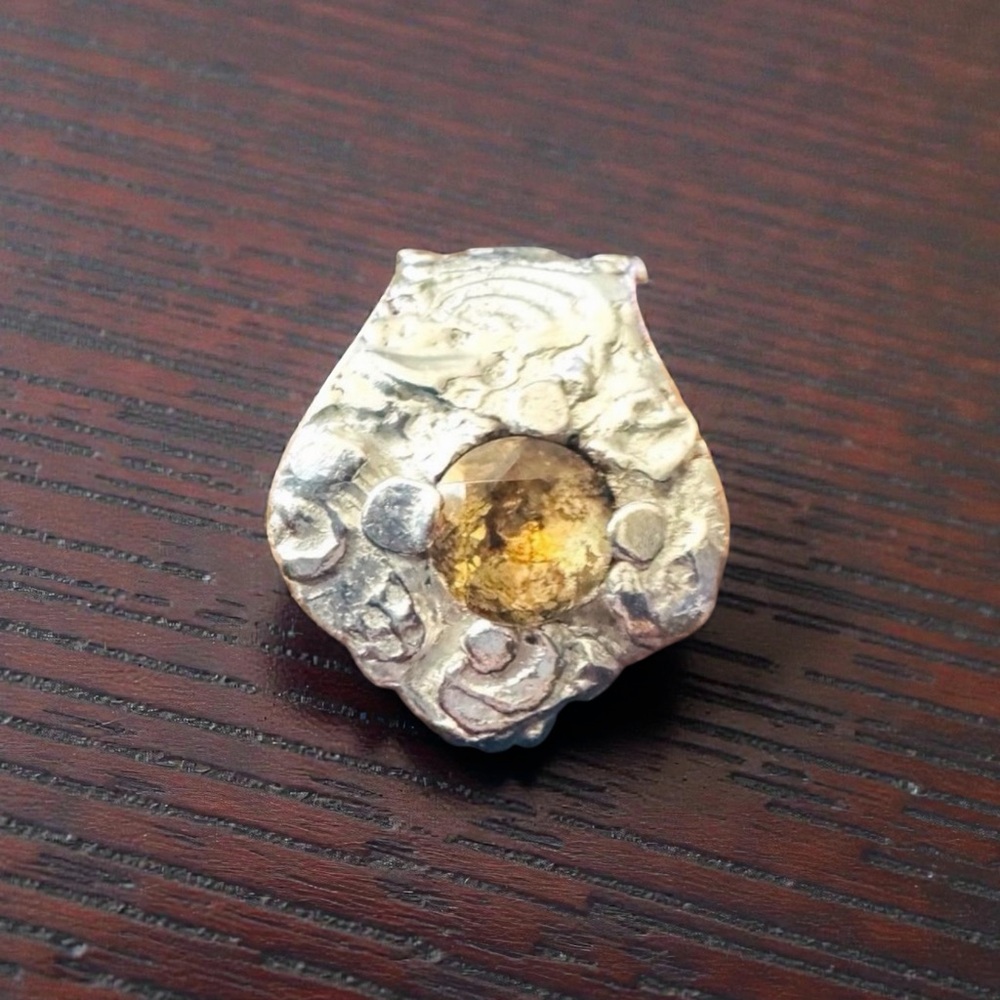 Silver-Plated Spoon Ring With Intricate Boho Metalwork & 6MM Citrine Size 8 - Picture 13 of 16